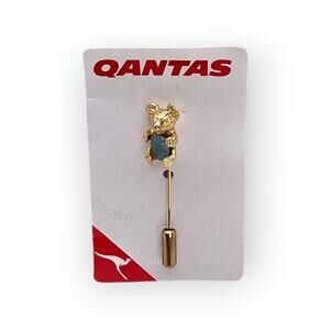 Vintage Qantas Koala Stick Pin – Gold-Tone with Opal Triplet – 1986 Carded